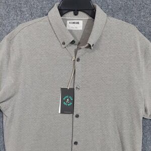 Linksoul Shirt Mens Large Gray Short Sleeve Button Up Stretch Jersey Golf